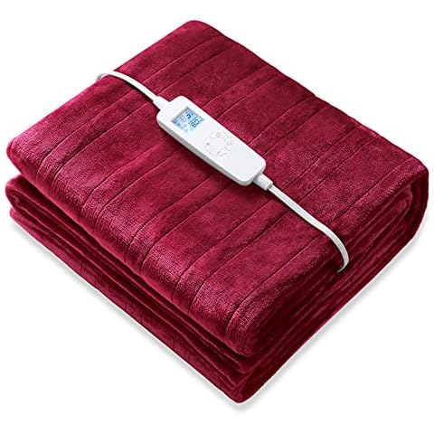 Electric Heated Blanket Twin Size 62" x 84" | 6 Levels Fast Heating & Machine Washable | Full Body Warming Soft Flannel Sofa Bed Blankets with Auto-Off Overheating Protection 8H Timer | Red Cover