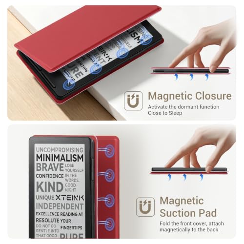 Image of CoBak Magnetic Case for XTEINK X3 eBook Reader, 3.7 inch Ultra-Lightweight PU Leather Cover(Red)