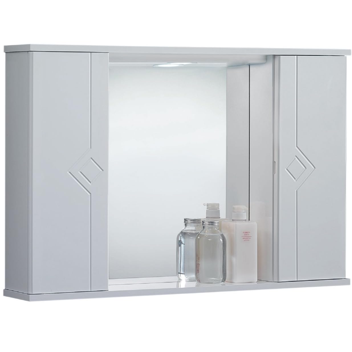 LIBEROSHOPPING.eu - LA TUA CASA IN UN CLICK Specchiera Mobile Contenitore da Bagno PLUTONE Bianco Lucido con 2 Ante e Luce LED (Senza Specchio)