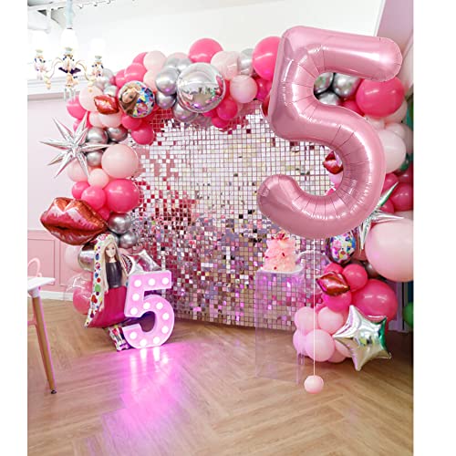 Image of TONIFUL 40 Inch Light Pink Large Numbers 0-9, Number 5 Digital Helium Balloon, Pink Foil Mylar Big Number Pastel for Birthday Party Anniversary Supplies Decorations