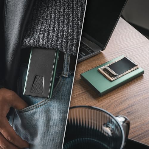 Image of VULKIT Credit Card Holder RFID Blocking with Money Clip, Slim Aluminum POP UP Wallet for Men, Green
