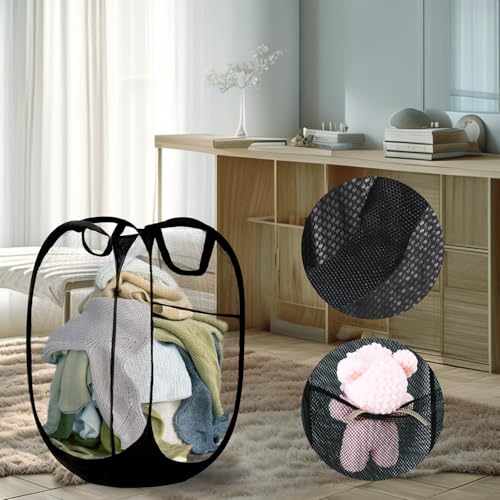 Image of Pop Up Laundry Hamper, Mesh Laundry Basket Collapsible, Foldable Hamper for Travel and Storage (Black)