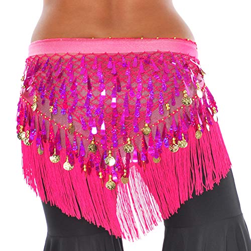 Image of VRITRAZ Women's Chiffon Belly Dance Hip Scarf Waistband Belt Skirt Mixed Colors Sequence Beads and Coins