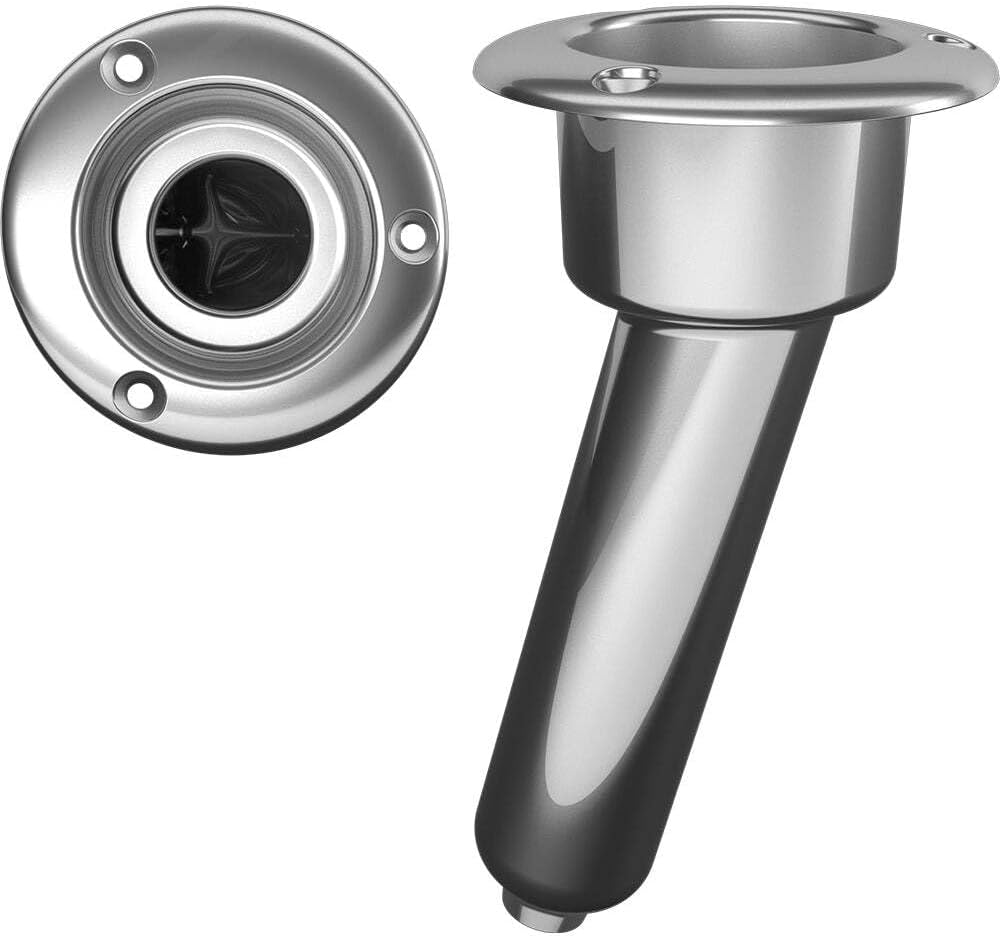 Mate Series Stainless Steel 15° Rod & Cup Holder - Drain - Round Top