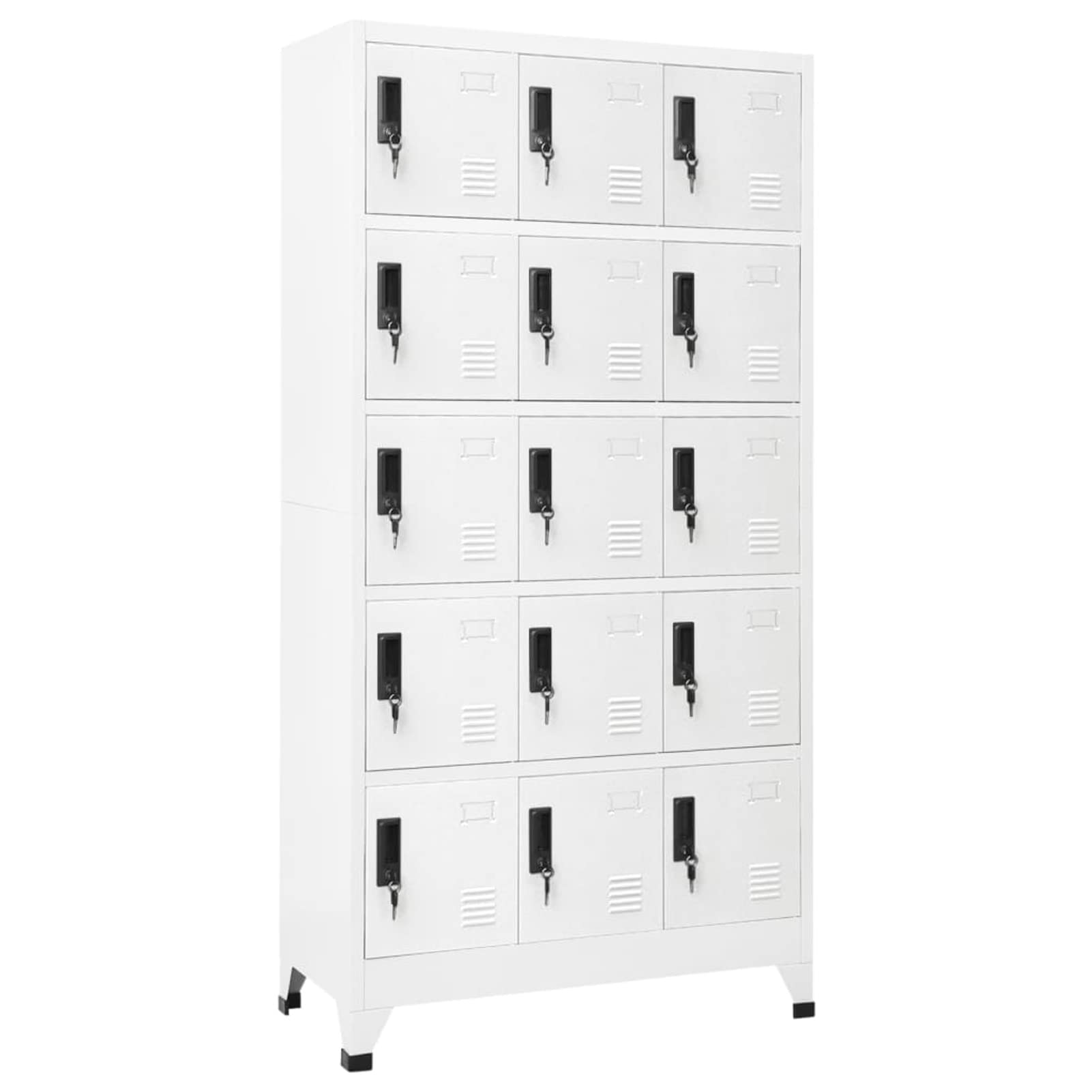Armario Taquillas Metalico, Armario de Taquillas Moderno con 15 Compartimentos y Puertas con Cerradura, para Colegios y Oficinas, Blanco 90x45x180 cm
