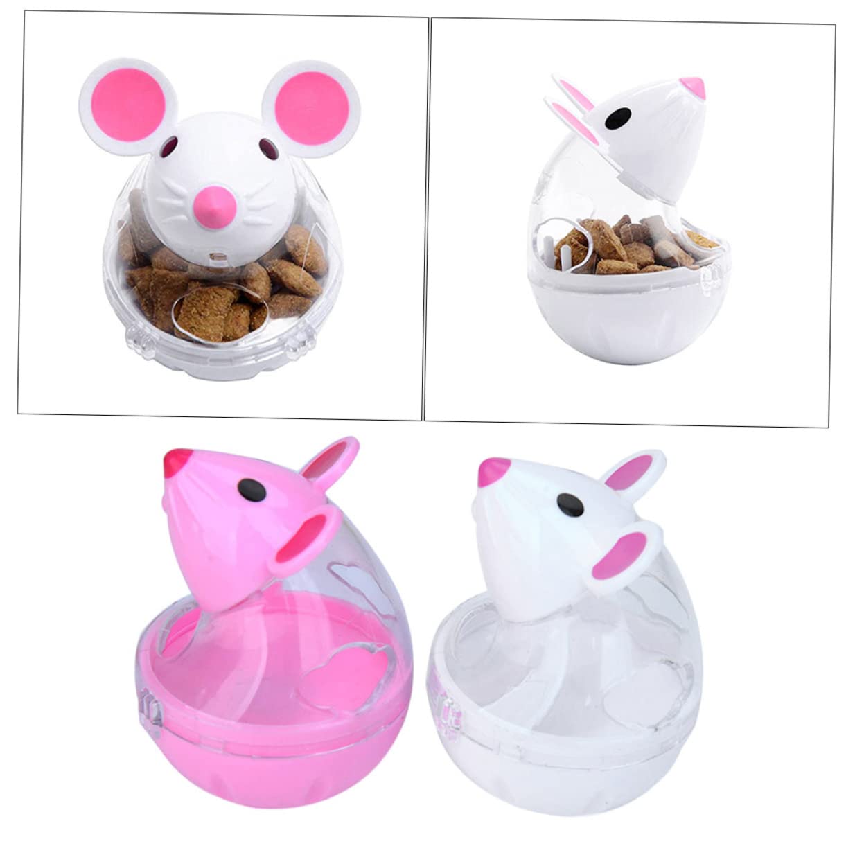 DOITOOL 6pezzi Dispenser Snack Automatico Per Gatti Gioco Interattivo Forma Di Topo Per Alimentazione Con Design Perdite Bianco e Rosso