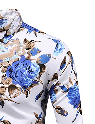 Men's Slim fit Floral Printed Beach Hawaiian Button-Down Dress Shirt3