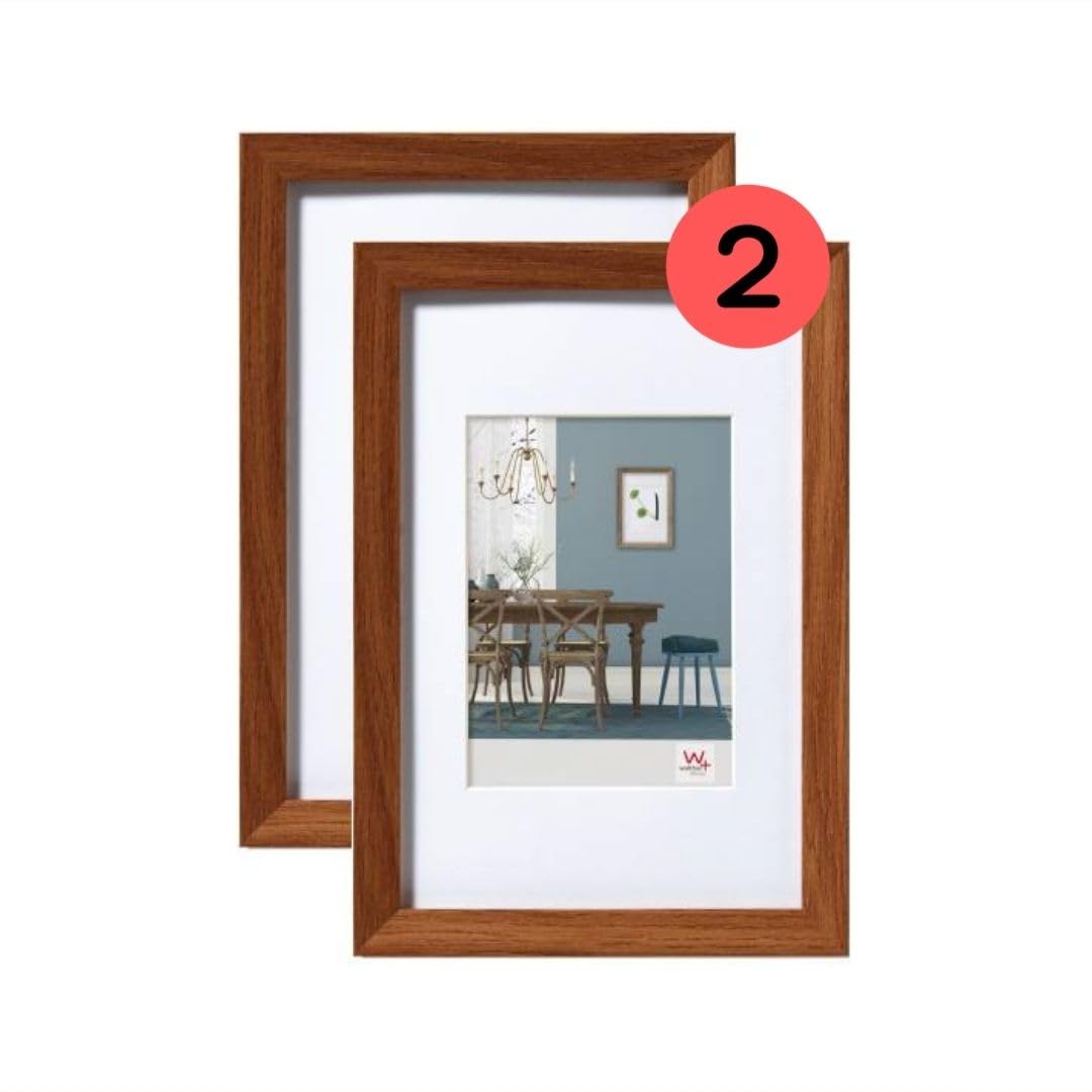 walther design Bilderrahmen eiche dunkel 18 x 24 cm mit Passepartout, Doppelpack, Fiorito Holzrahmen EF824PD