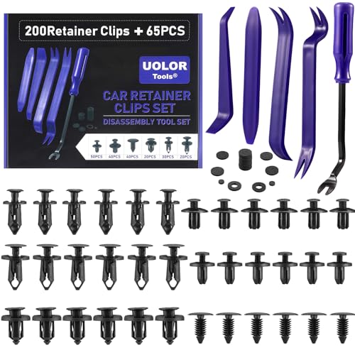 Uolor 265 Stück Befestigungsclips Auto Clips Set, 6 Arten Türverkleidung Clips Nylon Stoßstange Spreiznieten Karosserie Clips Kunststoffniete Auto Befestigung Clips mit Demontage Werkzeuge
