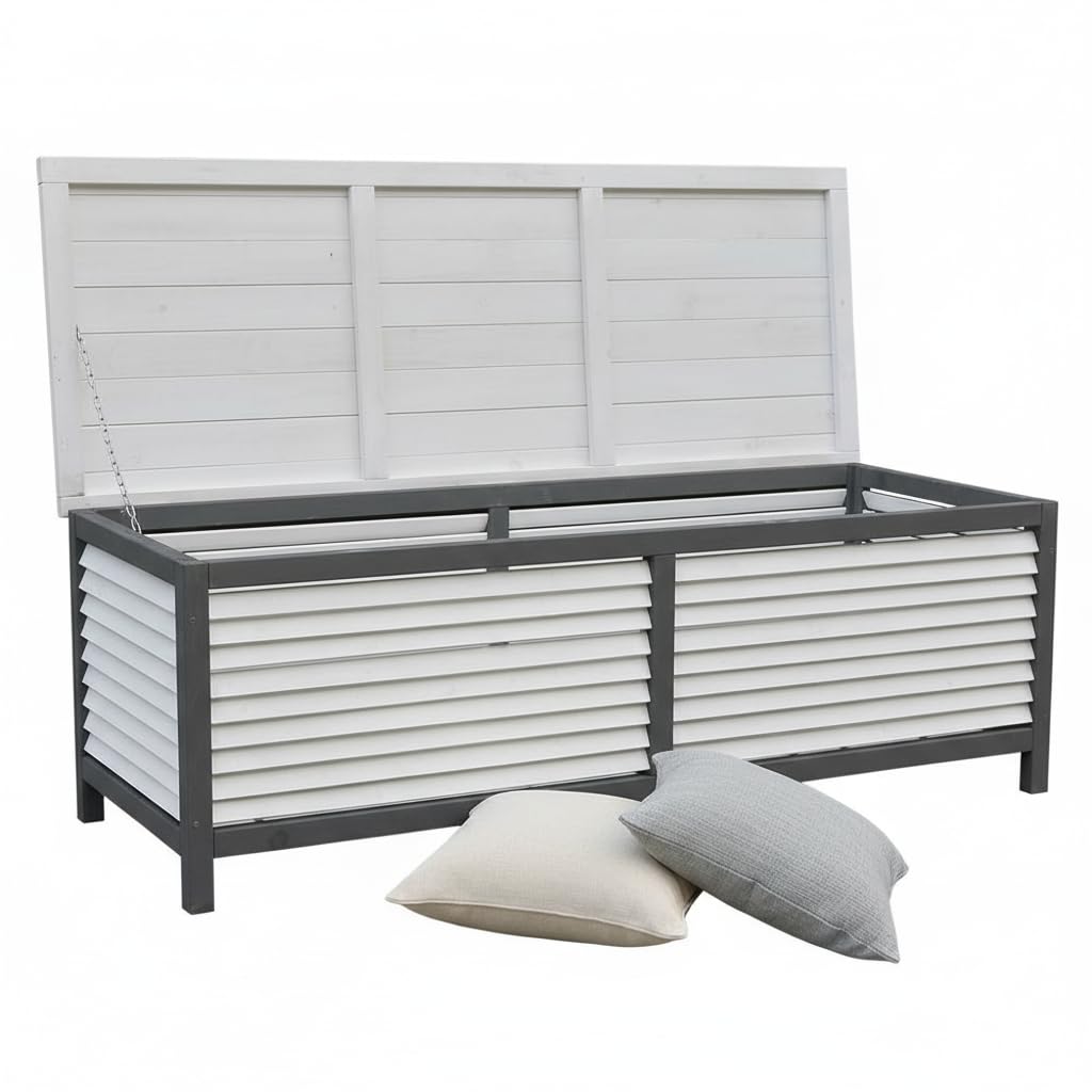 Mucola Gartenbox Auflagenbox Gartentruhe wetterfest 140 cm Weiß Grau