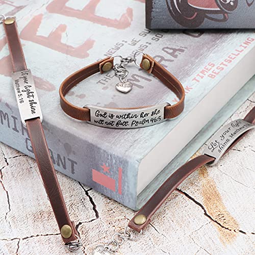 Unqjry Inspirational Vintage Stretch Leather Bracelet For Women Teens Engraved Ornamentjewelry Gift God Is Within Her She Will Not Fall #TOP4