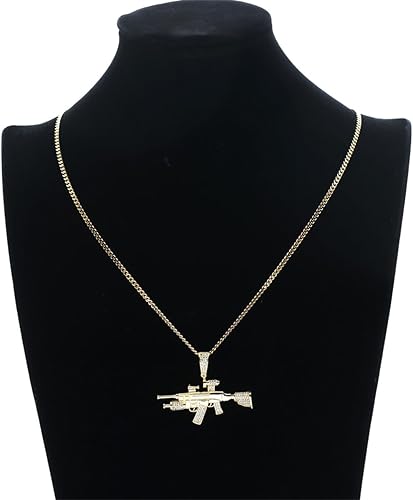 Miniatura 4 de LXSSLY Cadena helada para hombre, collar de circonita cúbica chapada en oro de 18 quilates para mujer, collar con colgante de circonita y pistola de