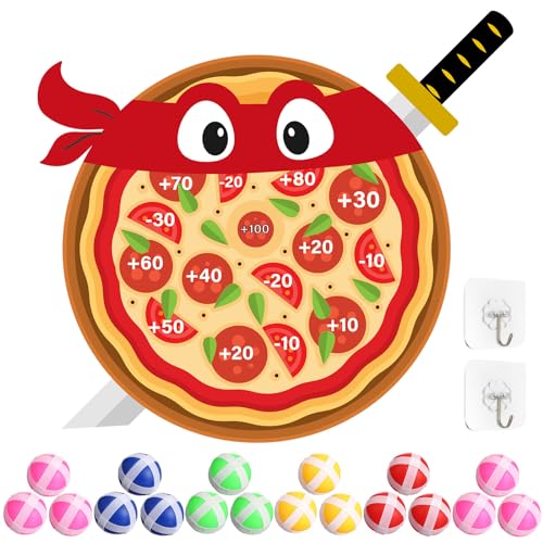 WinnerWhy Pizza Party Game Turtle Party Favors 24 x 22 Pizza Dart Board with 18 Sticky Balls Toys Turtles Themed Game Video Birthday Supplies Decoration Gift for Boys Girls