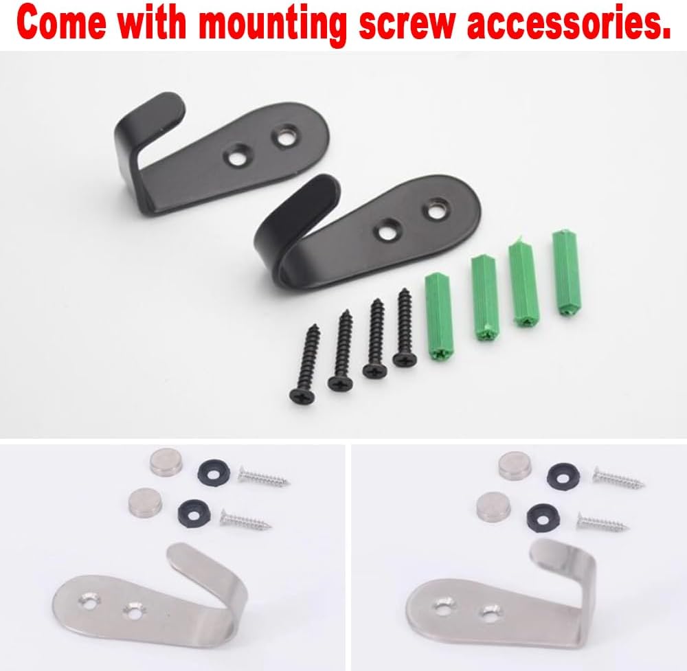 Stainless Steel Heavy Duty Hook, Outdoor Wall Mounted Hanger Hook, Coat Towel Hooks for Bathroom Kitchen Pool (J Shape Black, L)
