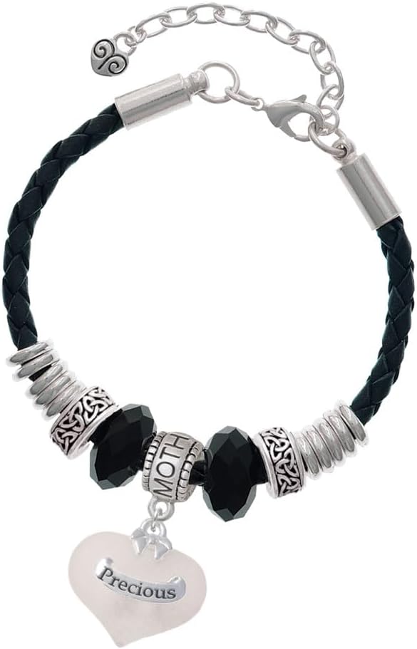 Delight Jewelry Heart with Baby Feet - Mother Celtic Knot Leather Bead Bracelet, 7"+2" Extender