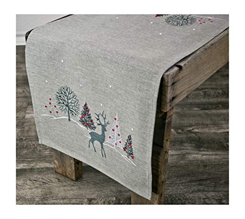 Linens, Art and Things - Camino de Mesa Rectangular con diseño navideño de Renos y Escena navideña, 40,6 x 177,8 cm