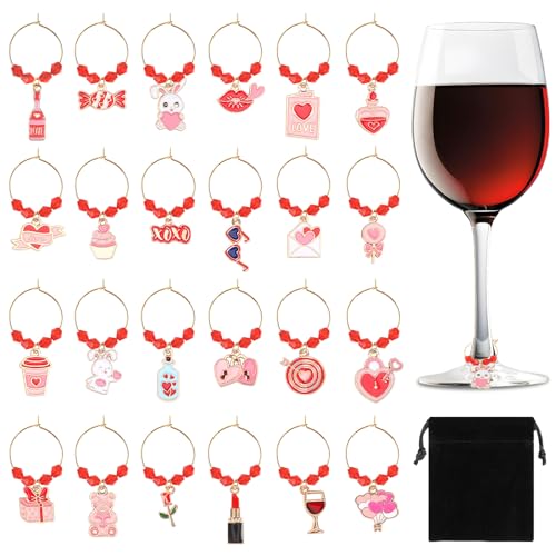 SANNIX 24 Pcs Valentine’s Wine Glass Charms & Markers