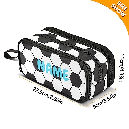 Image of Personalized Soccer Large Capacity Pencil Case Pencil Pouch Pen Box | 3 Compartment Large Storage Pencil Bag for Adults School Office Teen Girl Boy Men Women