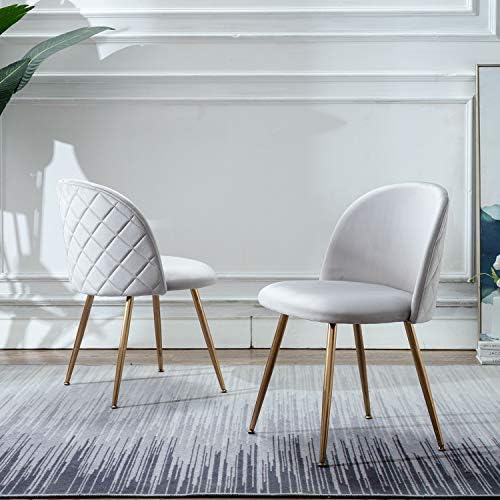 Kmax Modern Velvet Dining Chairs, Upholstered Living Room Accent Chairs, Gold Vanity Chairs, Set of 2 - Light Grey