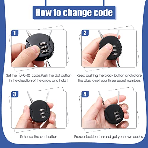 6 Pieces Cable Locks Combination Locks Cable Luggage Locks 3 Digit Thin Combo Padlock Waterproof Travel Padlock For Travel Gym Bike Backpack Cabinet 30 Inch, 5.31 Inch Wire Rope #TOP3