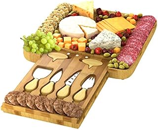 Cheese Board Set - Large Charcuterie Bamboo Serving Tray Platter with 4 Knives