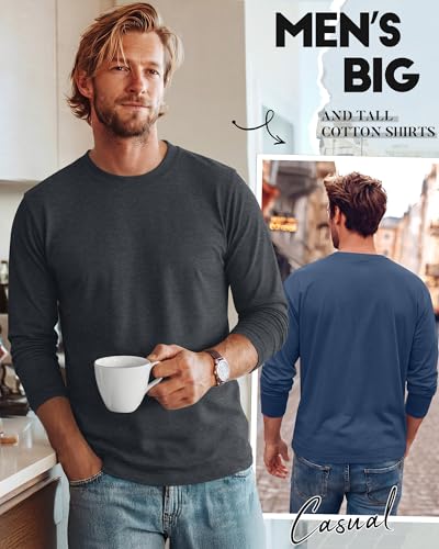 Image of August Alley 4 Pack Men's Big and Tall Cotton Shirts L-7XL, Long Sleeve Oversized Tops Loose Casual Large T-Shirts Basic Tee