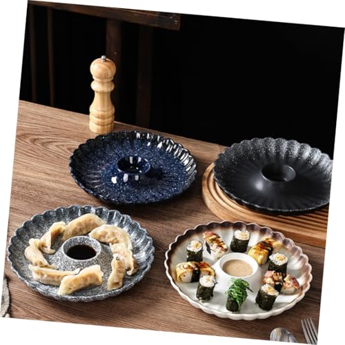 Plato cerámico japonés para sushi con dip central redondo miniatura 7