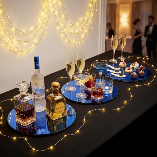 Image of Thyle 12 Pcs 10 Inch Acrylic Round Mirrors for Tables Centerpieces Circle Mirrors Candle Plates for Wall Wedding Table Centerpieces for Baby Shower Party, Thickness 1 mm (Blue)