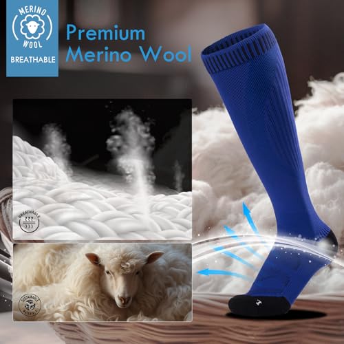 Image of Merino Wool Compression Knee High Running Socks 2 Pairs 15-20 mmHg Cushion Moisture Wicking Hiking Nurse Travel