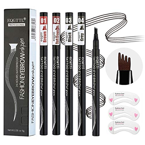 4Pack Eyebrow Pencil, Microblading Eyebrow Tattoo Pen with Micro-Fork Tip Applicator Creates Fuller Natural Looking Brows Makeup Effortlessly Waterproof Brow Pencil Stay on All Day(4 Colors)