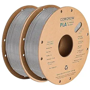 Comgrow PLA 3D Printer Filament, 3D Printer PLA Filament 1.75mm, Dimensional Accuracy +/- 0.02 mm, 2 Rolls of 1KG Spool PLA Grey