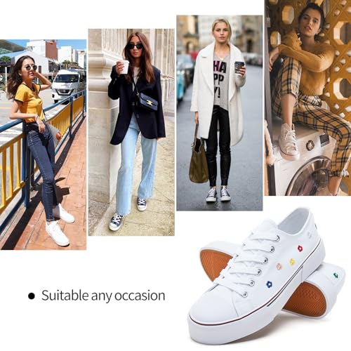 Image of hash bubbie White Sneakers for Women Low Top Canvas Shoes Womens Canvas Sneakers Women's Fashion Sneakers Slip on Casual Tennis Shoes