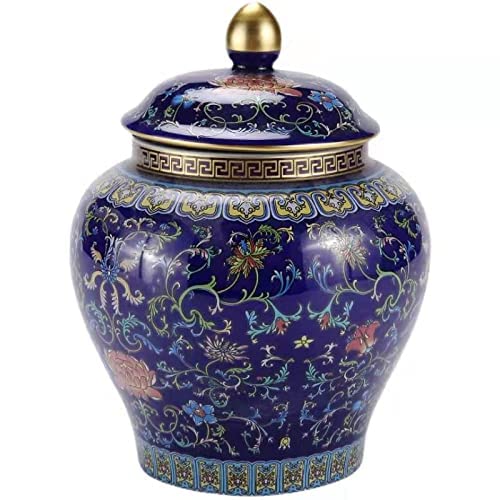 Ginger Jar Decorative Jar Ancient Chinese Imperial Enamel Porcelain (Small, Blue)