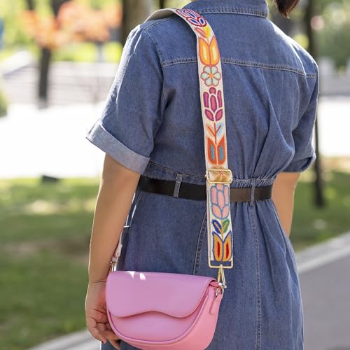 3D Flower Crochet Purse Strap 2" Wide,Bag Strap Replacement for Crossbody Adjustable(Gold Hardware)2