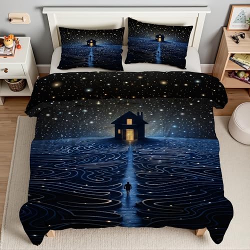 Piumino Matrimoniale Cielo Stellato Trapunte Casa Piumone Imbottito Resistente Lavabile, Super Morbida Trapunta, piumini 220x240 cm in Microfibra Reversibile e 2 Federa 50x80 cmT203