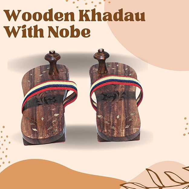Image of Wooden Paduka (Khadau) with Strap | Traditional Wooden Sandals for Pooja & Temple | Charan Paduka | Wooden Footwear for Men & Women