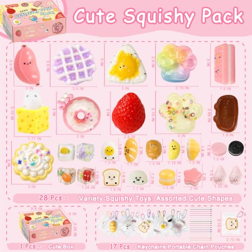 AWNOGKUE 28 Pack Squishy Toys Set, 11 Large & 17 Mini Kawaii Food Style Squishies, Soft Squeeze Fidget Toys for Kids, Cute Dessert Fruit Bread Ice Cube Stress Relief Toys,Party Favors&Birthday Gifts - Image 2