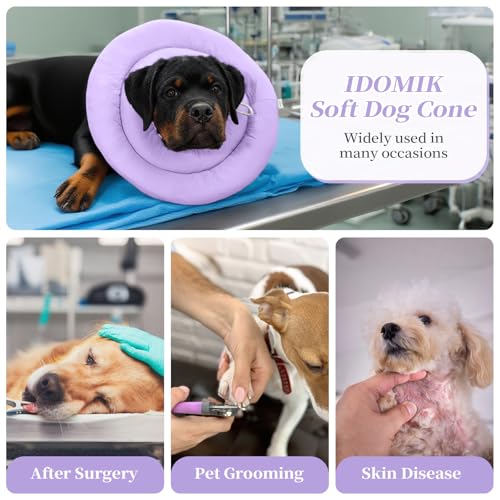Image of IDOMIK Dog Recovery Collar, Waterproof Soft Dog Cone After Surgery, Comfy Protective Elizabethan Collar Alternative for Dogs Cats, Adjustable Pet Neck Donut Cone Anti-Licking Biting Wounds,Purple,2XL
