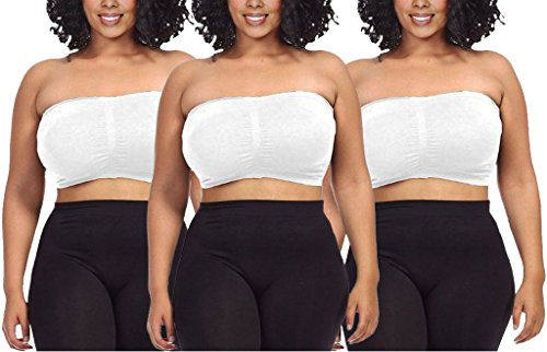 Dinamit Jeans 3-Pack Plus Size Seamless Strapless Bandeau Tube Top Bra White White White-S-M