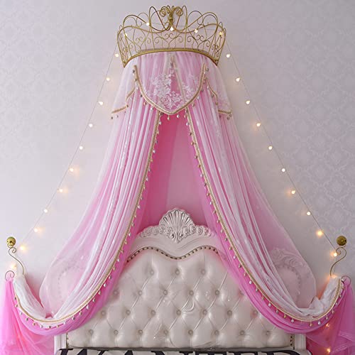 DLYZAYE Metal Wall Teester Bed Crown Canopy - Antique Crown Wall Decor Princess Bed Curtains for Over Beds or Windows, Lace Mosquito Net Bedroom Decoration Castle Reading Nook Canopies