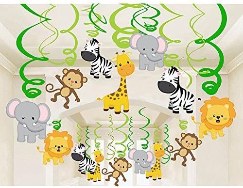 Packingmaster 30Ct Jungle Animals Hanging Swirl Decorations for Forest Theme Birthday Baby Shower Festival Party