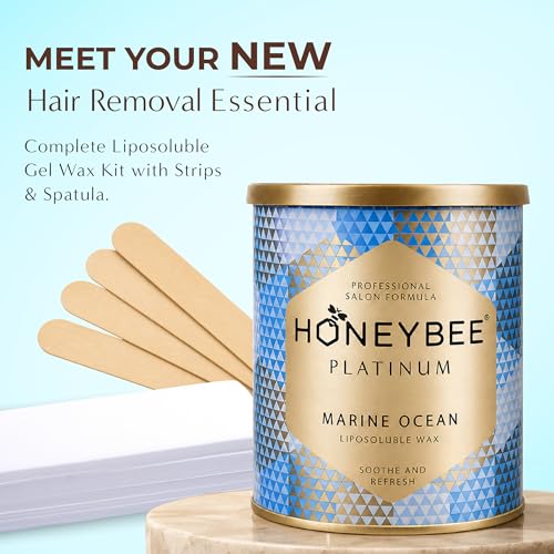 Image of Honeybee Marine Ocean Liposoluble Gel Wax Hair Removal Kit | Gel Wax with Wax Strips & Spatula | Smooth Salon-Like Waxing at Home | Suitable for Arms, Legs & Body