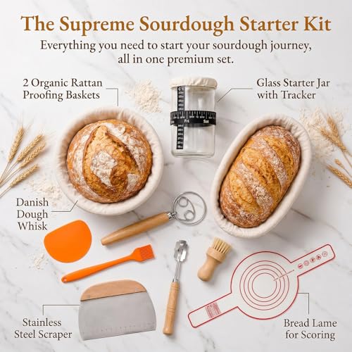 Cesta de fermentación para pan de masa madre, kit de panadería con banneton y útiles 3