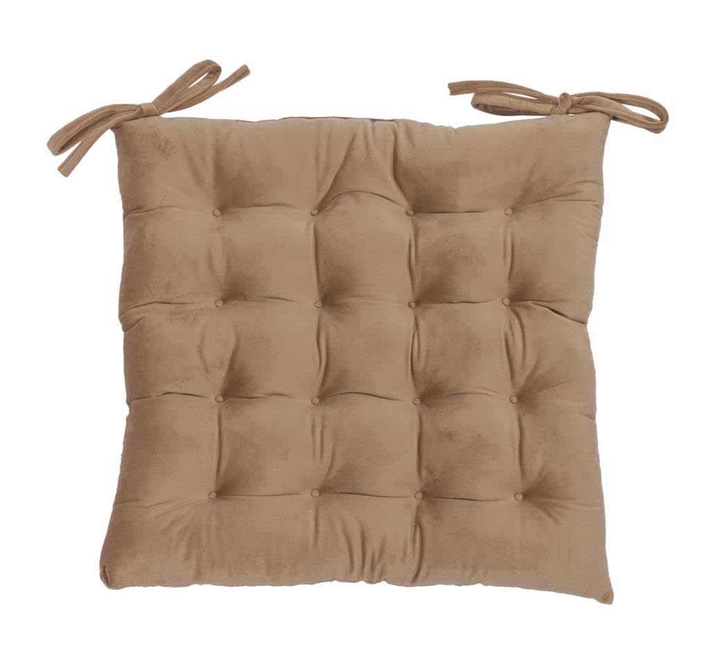 PRIME LINENS Velvet Chair Seat Pads with Ties Strap 16 Stitch Ultra Soft Comfortable Seat Pad Adjustable Seat Cushions for Kitchen Dinning Living Room (Pack Of 2, Mink)