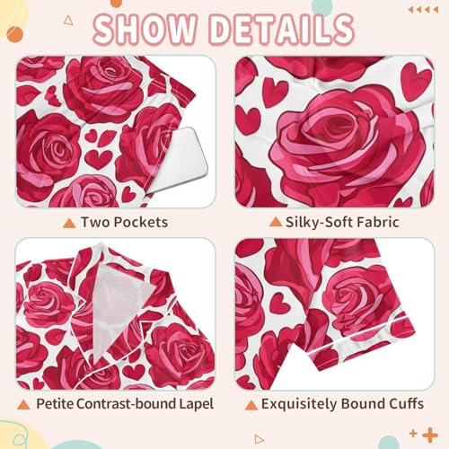 Romantic Rose Love Heart Pajamas Set Summer Button Down Sleepwear Pjs Sets Comfy Loungewear3