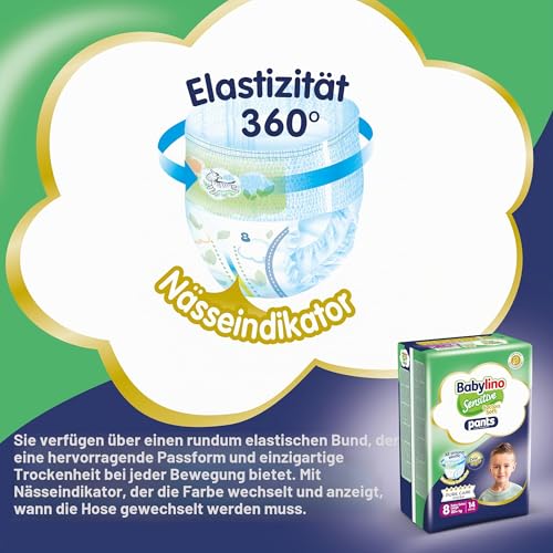 Babylino Sensitive Cotton Soft Windeln Größe 8, Pants XXL (20+ kg), 14 Stück