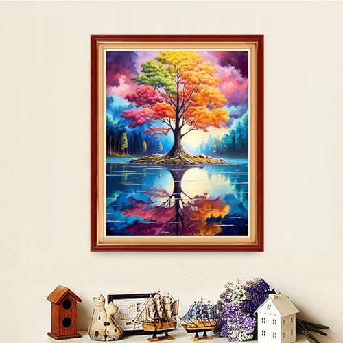 Image of Dooxvey Cross Stitch Kits for Adults Stamped Full Range of Embroidery Starter Kits for Beginners 11CT Printed Cross Stitch Patterns Needlepoint Kits Stamped Crossstitching- Colorful Tree 16x20 inch