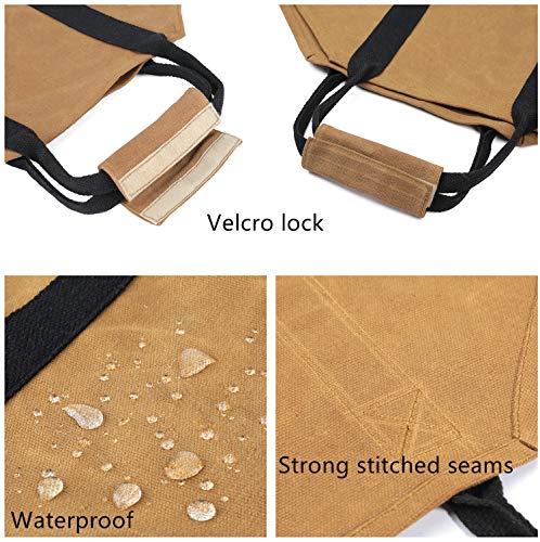 Heavy Duty 16Oz Waxed Canvas Waterproof Firewood Log Tote Bag, Wood Carrying Bag For Fireplaces & Wood Stoves #TOP3