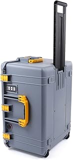 Pelican Color Case Silver Pelican 1637 Air case with Yellow Handles & latches. Comes Empty & with Wheels.