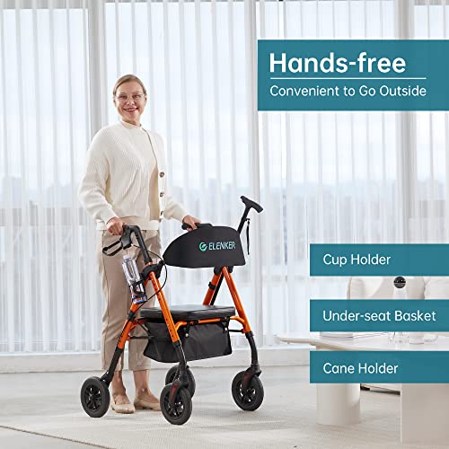 Elenker All-Terrain Rollator Walker With 8” Non-Pneumatic Wheels, Sponge Padded Seat And Backrest, Fully Adjustment Frame For Seniors, Orange #TOP2